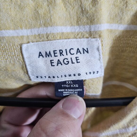 American Eagle Poolside Striped Button-Up Shirt Yellow Mens XXL - Picture 5 of 11
